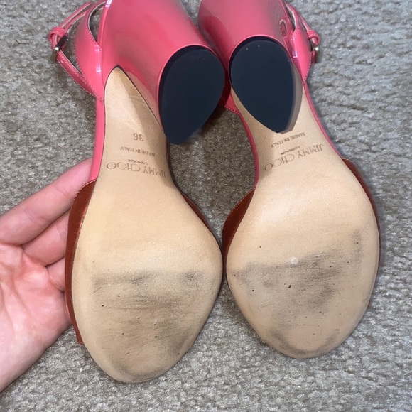 Jimmy Choo Miranda Orange and Pink Colorblock Peep Toe Strappy Heel - Picture 5 of 8